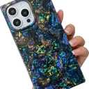 KERZZIL Elegent Girly Mother Shell Pearl Compatible with iPhone 16 Pro Max Rectangle Edge Case,Chic Slim Colorful Abalone Pearl Soft TPU Silicone Protective Cases Cover(Abalone,16 Pro Max)
