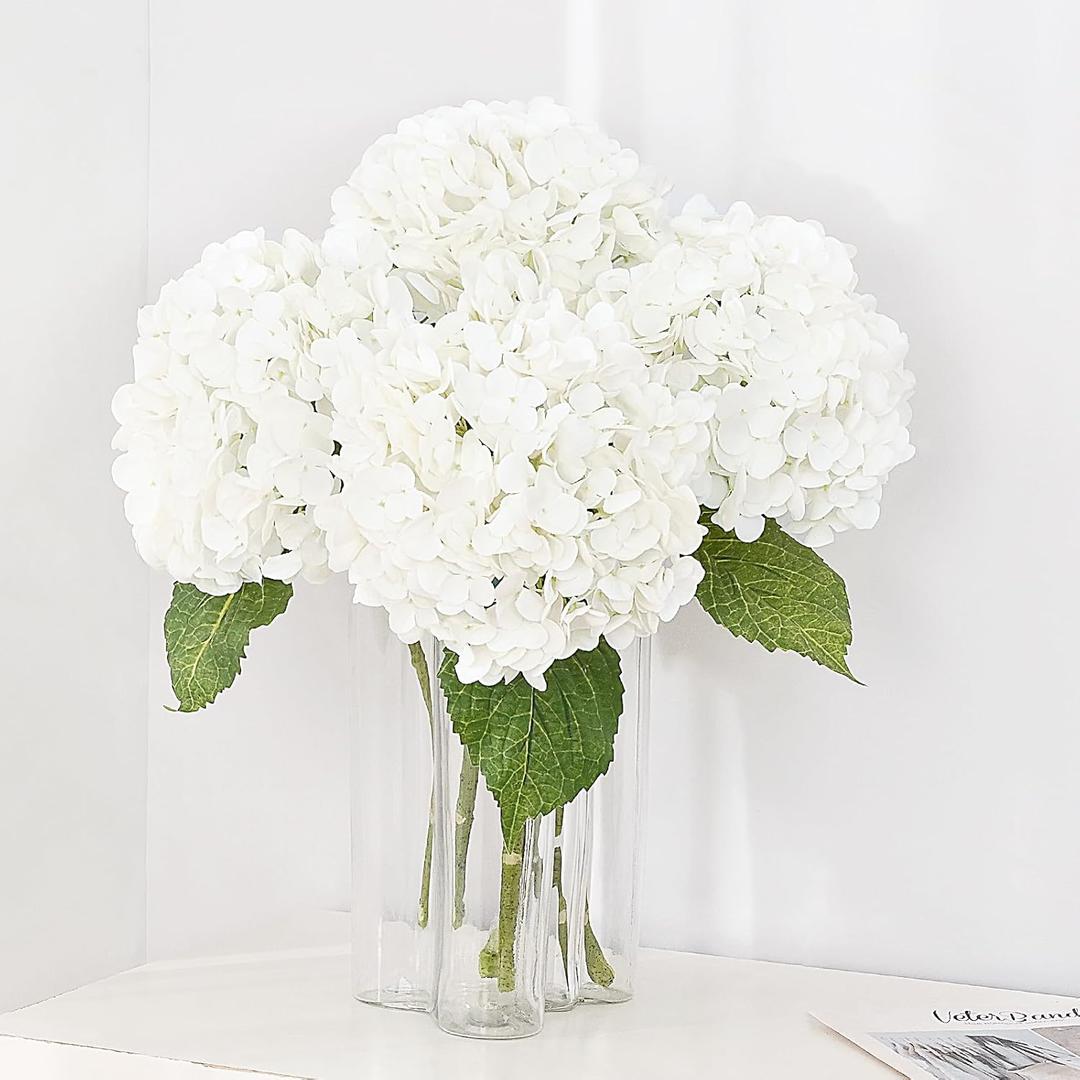 MARTINE MALL 3Pcs 21in Hydrangea Artificial Flowers, Latex Real Touch Hydrangeas Lifelike Large Hydrangea Flowers for Home Decor Party Arrangements Wedding Bouquets Centerpieces (White)