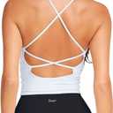 Danysu Sculpt Workout Tank Tops Women Backless Longline Sports Bras Strappy Padded Yoga Top (Small, #1.v Neck Lucent White)