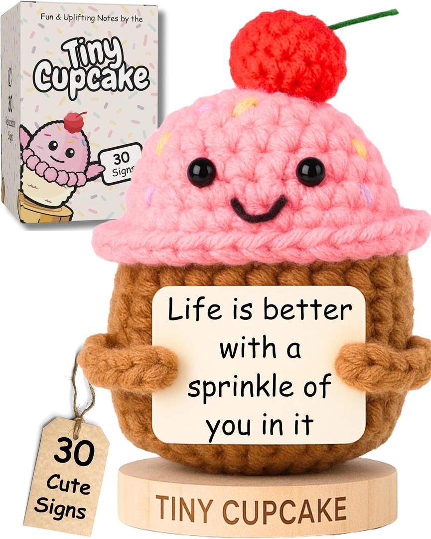 Friendship Gifts for Women - Handmade Positive Crochet Cupcake with 30 Cute Affirmation Cards for Emotional Support | Birthday Gift for Women, Best Friend, Bestie, Coworker | Mothers Day Present Idea