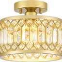 YURNYQ Crystal Ceiling Light Fixture, Modern Semi Flush Mount Ceiling Light, Gold Lighting Fixtures Ceiling Lamp for Hallway, Kitchen, Entryway, Bedroom, Laundry Room, 9.05 Inch