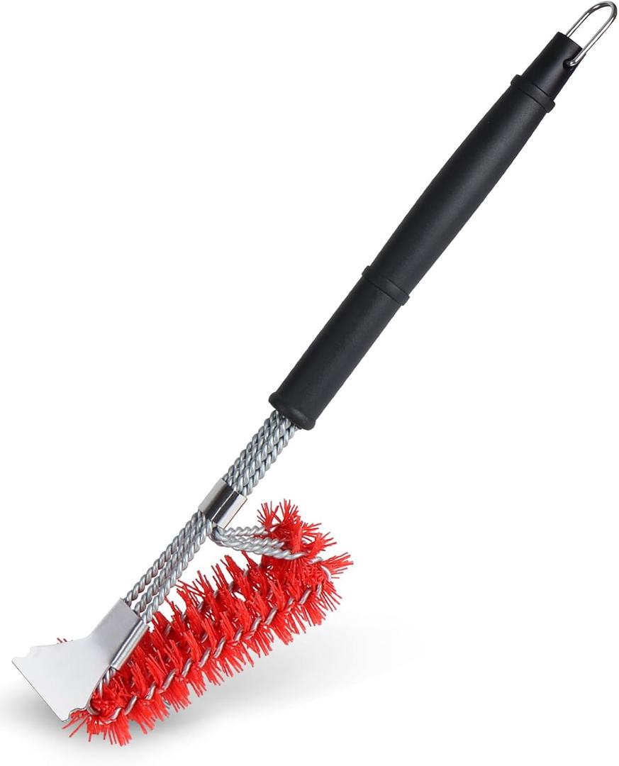 Nylon Grill Brush and Scraper, 18.7 Inch BBQ Cleaning Tool with No Wire Bristles, Heat-Resistant Safe Grill Brush for Outdoor Gas Charcoal Grills, Non-Scratch Grill Cleaner Accessories