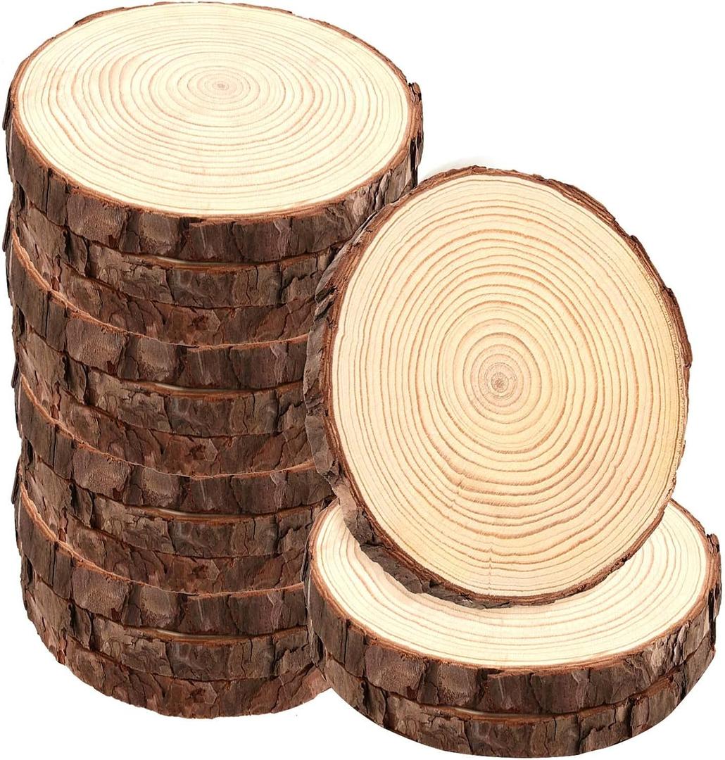 15 Pack 6-7 Inch Natural Wood Slices for Crafts, Unfinished Wood Slices with Bark 0.6 Inch Thick Wood Rounds Wooden Coasters for Crafts, Ornaments, Decorations