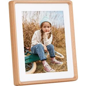 Picture Frame 8x10 inch, Natural Beech Wood Photo Frame Displays 6x8 Inch with Mat or 10x8 without Mat, with High Clear Acrylic, Landscape or Portrait Orientation, Wall-Mount & Tabletop