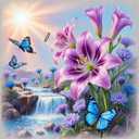 Morudeor Blue Butterfly Flowers 5D Diamond Painting Kits for Adult Beginners,Waterfall Nature Landscape Diamond Art, DIY Round Full Drill Diamond Dot Gem Art Kits for Home Decor 13.8 X 13.8 Inch