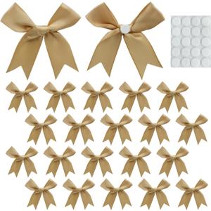 4 x 20 Pcs Light Pink Satin Bows, 3.3 Inch Bows Decor for Gift Wrapping Treat Bags Birthday Wedding Party Decors DIY Crafts (Gold)
