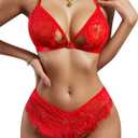 Dlsave Women Sexy Lace Lingerie Set Front Closure Eyelash Trim Bra and Panty Sets (Small)