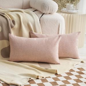 Demetex Pink Linen Pillow Covers 12 x 20 Decorative Pillowcases Set of 2 Rectangle Throw Pillows for Couch Bedroom Girls Mom Gifts, 12x20 inch, Light Pink