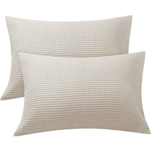 Waffle Weave Pillowcases King Size 2 Pack, 100% Egyptian Cotton 600 Thread Count, Ultra Soft Pillow Shams with Envelope Closure, Breathable Skin-Friendly Pillow Case, Beige, 20x36 Inches