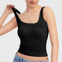 Women's Square Neck Sleeveless Double-Layer Tank Tops Basic Tight T Shirts S