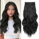 Clip in Hair Extensions for Women,Natural Black Extensions, 20 Inch 6PCS Hairpieces Long Wavy Soft Thick Hair Extensions clip ins