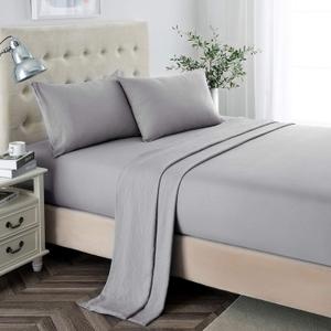 Lanest Housing King Sheet Set, 2400 Thread Count Soft Deep Pocket Microfiber Sheets, 4 Pieces Light Grey Bedding Sheets & Pillowcases
