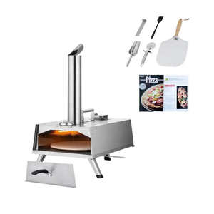 MAGIC FLAME Outdoor Wood Fired Pizza Oven, Portable Stainless Steel Pellet Pizza Maker with Rotating Handle, Pizza Stone and Peel for Camping BBQ