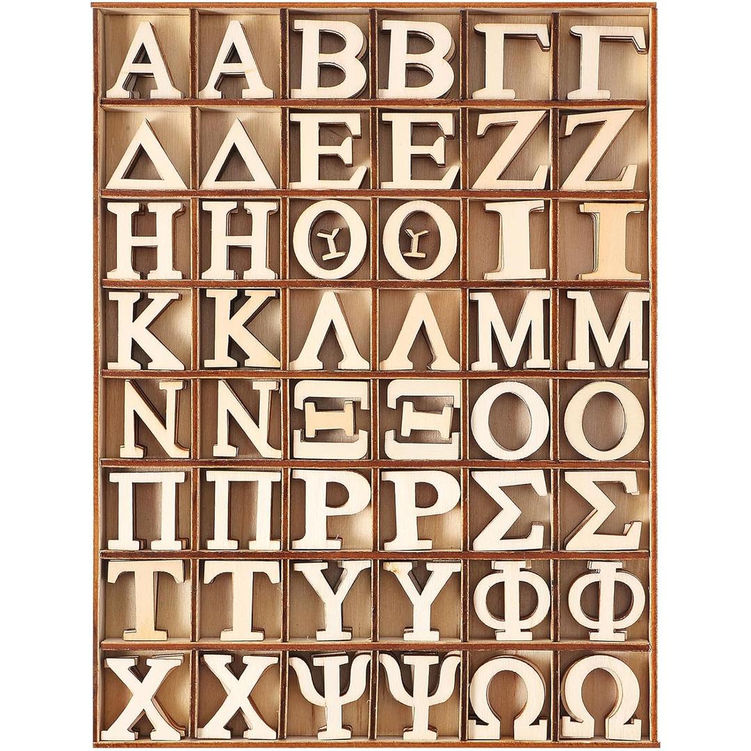 240 Pieces 1 Inch Unfinished Wood Greek Letters with Storage Tray Bold Font Small Wooden Alphabet Letters for Crafts Mini Blank Wood Greek Alphabets for Wedding Home Wall Decor DIY Homemade Crafts