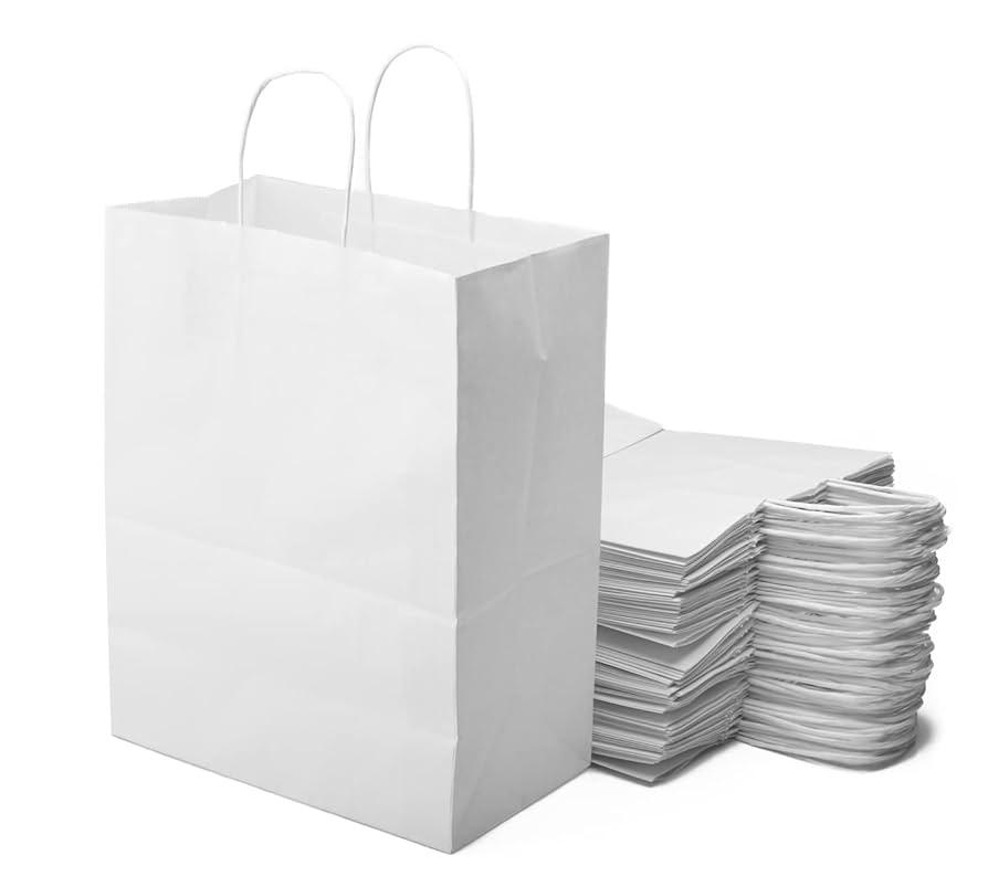 Extiff 50 White Kraft Paper Shopping Bags with Handles - 26 x 14 x 32 cm Shopping Bag/Gift Packaging for Birthday, Christmas, Wedding...