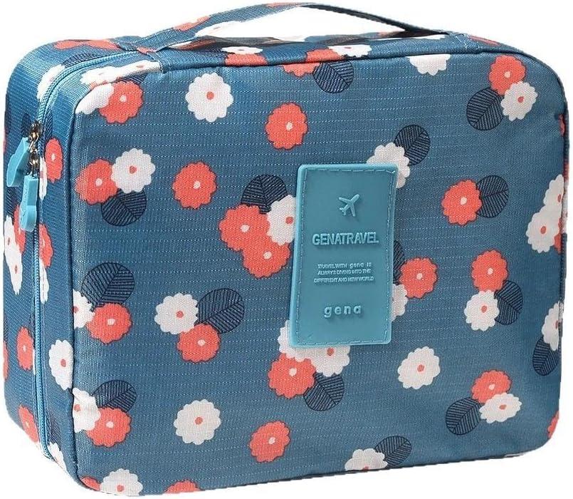 Large Capacity Travel Toiletry Bag, 9x5x4 Inch Makeup and Bathroom Organizer with Water-Resistant Fabric, Blue Floral Design