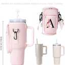 dabria Initial A-Z Water Bottle Bag with Phone Pocket for Stanley 40 oz Tumbler Neoprene Water Bottle Holder Pouch with Adjustable Strap Bollus with Straw Cover & Carabiner for Stanley Cup Accessories (Pink)