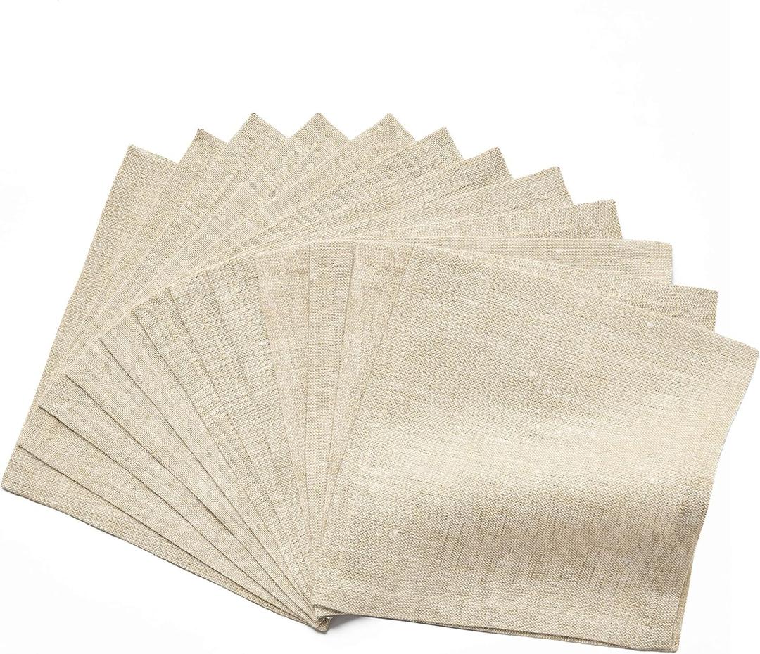 Solino Home Champagne Beige Linen Cocktail Napkins 6 x 6 Inch - 100% Pure Linen Cloth Napkins Set of 12 - Soft Durable Washable Small Square Cloth for Party, Wedding, Dinner, Table Decor - Athena