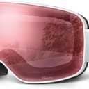 Lamicall Ski Goggles with 3X Anti-Fog - 100% UV Protection, OTG, Gifts for Skiing, Snowboard, Snowmobile, Men, Women (White Frame - Pink Lens)