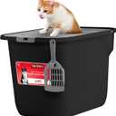 IRIS USA Cat Litter Box Large Top Entry with Lid, Enclosed Litter Box with Litter Catching Lid & Scoop, Covered Cat Litter Box Enclosure for Privacy, High Sided, Black/Gray
