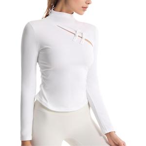 JBT Workout Tops for Women Long Sleeve Athletic Yoga Shirt Lightweight Exercise Shirt Elegant Design Crop Tops for Women (Large, White)