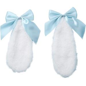 1 Pair Blue Girls Bunny Plush Lop Ears Hair Clip Rabbit Furry Ears Ribbon Bow-knot Hair Clamp Hairpin Cosplay Headwear Easy to Wear Ornaments, Hair Accessories