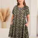 MONNURO Plus Size Nightgown for Women Ruffle Seams Sleeping Shirt Dress with Pockets Sleepwear House Dress Loungewear (XL)