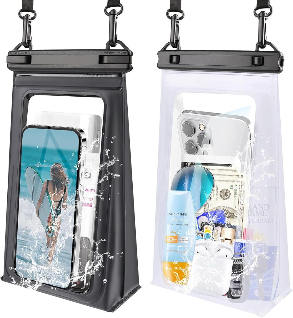 2 Pack Large Waterproof Phone Pouch, IPX8 Double Sealing Floating Waterproof Bag for iPhone 16 15 14 Pro Max Sumsang S25 S24 Google All Devices (White+Black) 2 Pack Large Waterproof Phone Pouch, IPX8 Double Sealing Floating Waterproof Bag for iPhone 16 15 14 Pro Max Sumsang S25 S24 Google All Devices (White+Black)