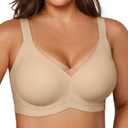 Vertvie Wireless Bras Women Seamless Jelly Supportive Mesh Crossover Bra No Underwire Push Up Full Coverage T-Shirt Bralette (Beige, M)