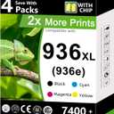 936XL 936 Ink Cartridge (4-Pack) Compatible Replacement for HP 936e hp936 XL Combo Pack Black Color for OfficeJet 9125e 9135e 9120e 9122e 9128e 9110 9120 9110b 9120b 9130b 9130e 9730e Printer