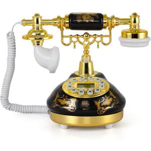 Dyna-Living Vintage Landline Phone Antique Telephone Old Fashion Phone with Push Button LCD Display, Landline Phone Retro Telephone Decor, Ringtone Volume Adjustable Retro Phone for Home or Office Use (Black)