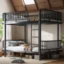 Bellemave Metal Queen Over Queen Bunk Bed for Adults/Kids,Heavy Duty Adults Bunk Beds with Rounded Guardrail & Anti-Noise Slats, Convertible Bunk Beds for Teens,Black