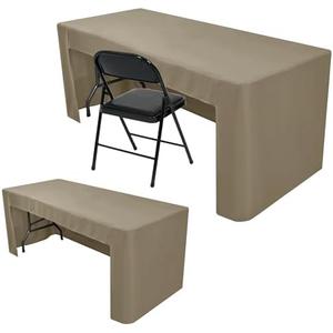 Nasitos 1 Pack Taupe Tablecloth 6 Foot - Open Back Fitted Tablecloth Rectangle Table, Washable Fabric Trade Show Table Cover for Craft Show, Display, Parties, Wedding, Events