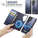 Wallet Case for Samsung Galaxy S25 Ultra Compatible with Magsafe, 2-in-1 PU Leather Flip RFID Blocking Card Holder Stand Shockproof Magnetic Detachable Cover for Galaxy S25 Ultra, Deep Blue
