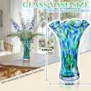 Hand Blown Glass Vase for Flowers, 9" Unique Murano Style Art Glass Vase, Wide Mouth Teal Turquoise Swirl Decorative Colorful Vases for Home Decor, Living Room Table Centerpiece,Shelf, Wedding Gift