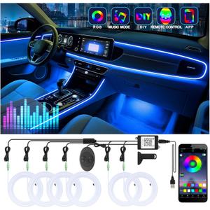 6 in 1 Car Led Strip Lights with App Control, RGB Colors Interior Car Lights, Ambient Led Lighting Kit, 4 Light Flashing Modes, USB Neon Accessories for Doors, Center Console