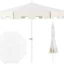 JONATHAN Y UMB1000B Baiona 9 ft. Classic MidCentury Market Patio Umbrella with UV Protection, Auto-Tilt, Crank and Wind Vent in White/Cream