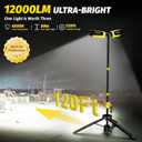 Tresda Dual-Head LED Work Light with Stand, 2025 Pro+ 12000LM Corded or Battery Rechargeable Telescopic Tripod Worklights, Portable Construction Flood Light for Job Site Workshop Garage