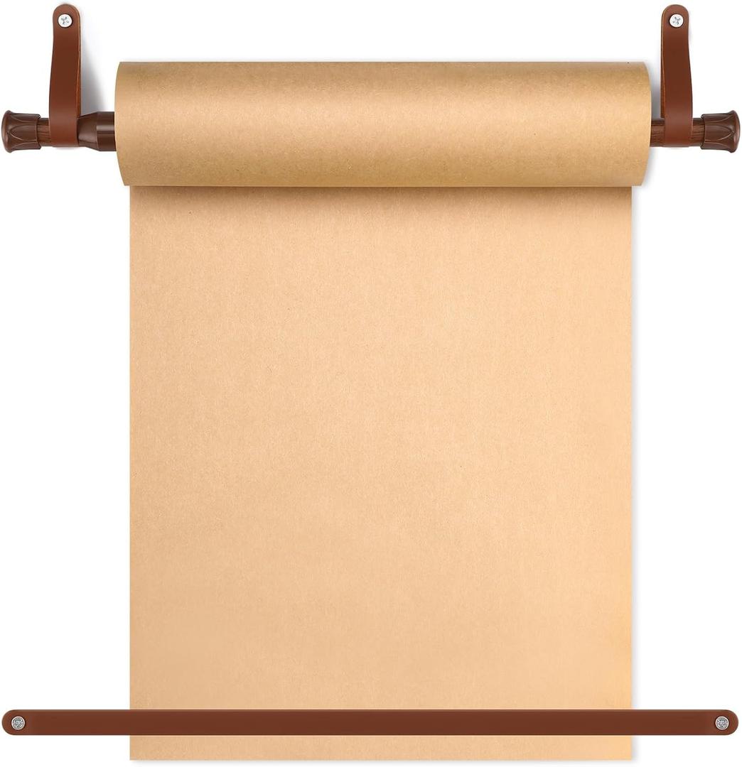 Vicenpal 15.5 Inch Retractable Kraft Paper Roll Holder Dispenser Wall Mounted Butcher Paper Holder Roller for to Do Lists, DIY Drawing, Taking Notes, Artwork, Creative (Brown)