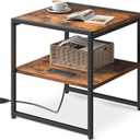 Tatub 20" End Table with Charging Station, Industrial Square Side Table with USB Ports & Outlets, Versatile 2-Tier Small Nightstand for Bedroom Living Room, Rustic Brown
