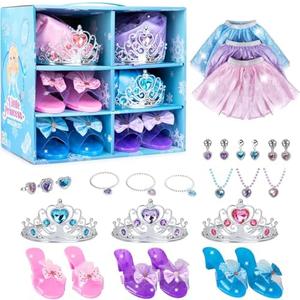 Toyvelt Toddler Girl Toys - Princess Dress Up Shoes and Jewelry Boutique - Pretend Play for Little Girls Set Incl Color Skirts, Shoes, Crowns, Accessories, Size for 3 years old