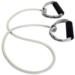 THERABAND Resistance Tubing with Soft Handles, Silver, Super Heavy Level, 50" Latex Stretch Resistance Bands for Exercise, Professional Workout Bands for Upper & Lower Body, Color-Coded Levels