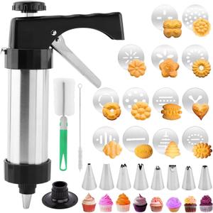 Cookie Press Gun Kit, Spritz Cookie Press for Baking Icing Gun with 13 Cookies Discs and 8 Piping Tips for DIY Christmas Cookies, DIY Biscuit, Decorating Baking Supplies