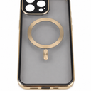 Metal Ring & Automatic Pop-up Lock Magnetic Privacy Case for iPhone 15 Pro Max [Compatible with MagSafe] [Integrated Lens Protection] Full Body Bumper Cover with Built-in 9H Glass-Gold