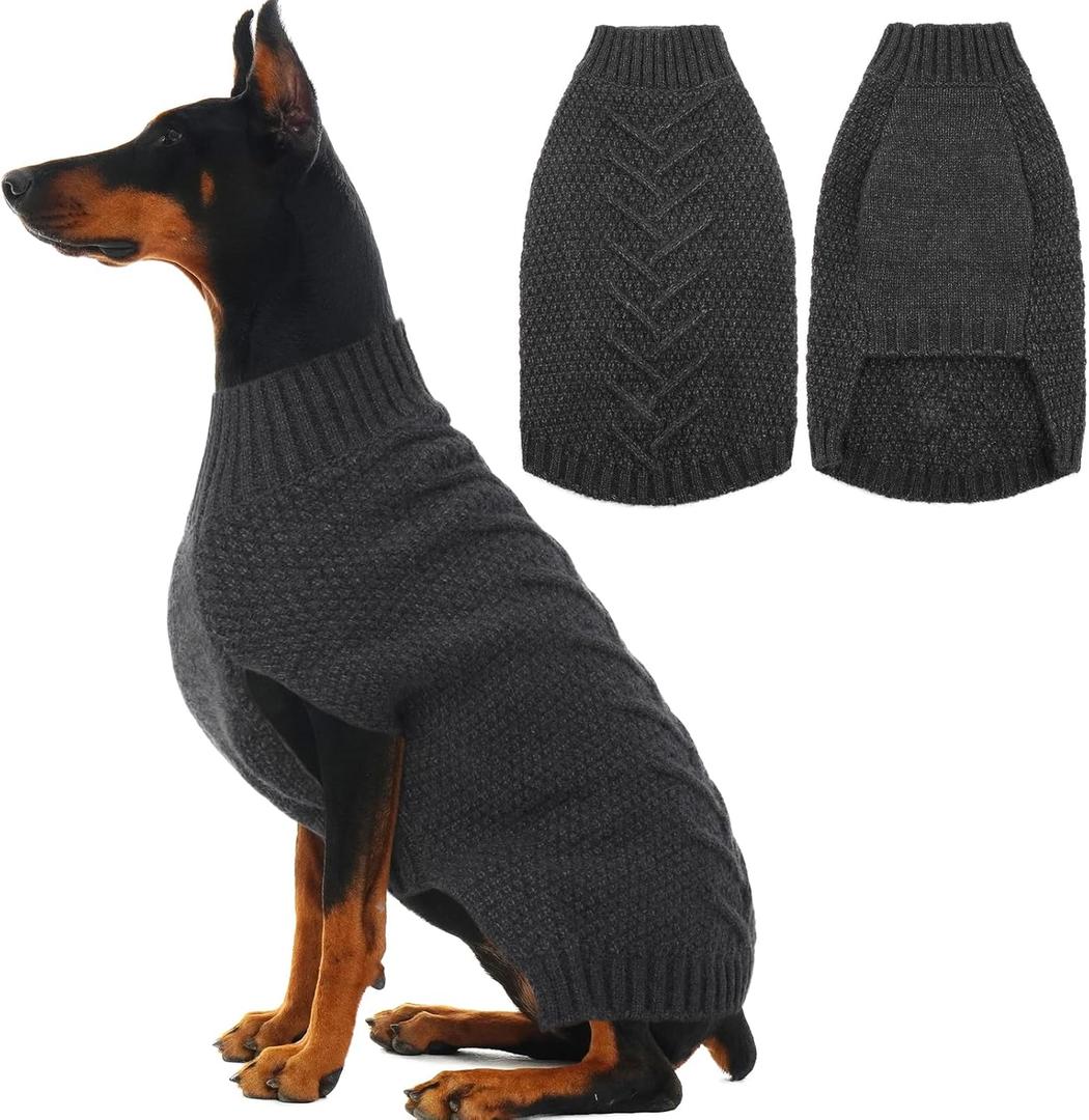 IECOii Dog Sweaters for Large Dogs, XXL Dog Sweater Warm Pullover Vest for Winter, Knitted Sweatshirt for Extra Large Dogs Boy Girl, Labradors, Pitbull Sweaters, Darkgrey - 2XL (Chest:28 in)