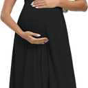 Summe Ruffle Short Sleeve Maternity Dress High Waisted Midi Baby Shower Dresses (XX-Large, Black)