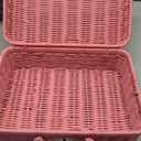 Mini Wicker Picnic Basket, Decorative Prop Suitcase Vintage Storage Hamper Makeup Organizer, 11.5" Metal Lock Rattan Storage Box with Handles for Sundries Travel Camping and Outdoor Party (Pink, L)