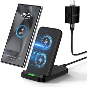 Wireless Charger Stand for Moto G Stylus 5G 2025/2024,Moto Edge/Razr 2025,Moto G Power 5G 2025/2024,15W Fast Charging Station with QC Adapter for Samsung Galaxy S25 S24FE,iPhone 17 16 15,Pixel 10 Pro (Black)