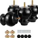 4 Inch Wood Furniture Legs Bun Feet Replacement Chunky Wooden Furniture Feet for Sofa Couch Set of 4 (4 Inch Black)