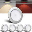 3" LED 12V Push Lights w/Built-in Switch Interior Bi-Color 12 Volt Red LED Puck Light Full Aluminum RV Dimmable Flush Mount Light for Camper, Boat, Trailer 4Pcs (Silver, Warm White)